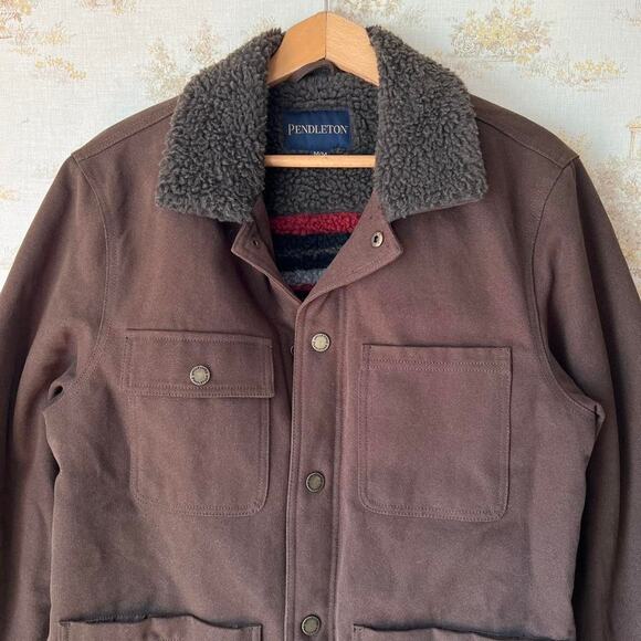 NWOT Pendleton Sherpa Lined Canvas Chore Coat | Brown Workwear Jacket | Medium - Picture 2 of 11